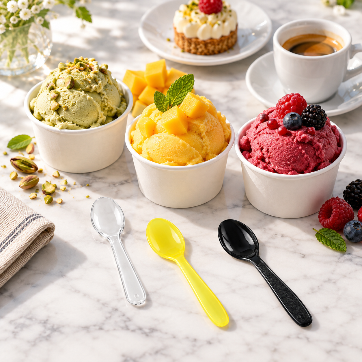 Disposable tasting and ice cream spoons