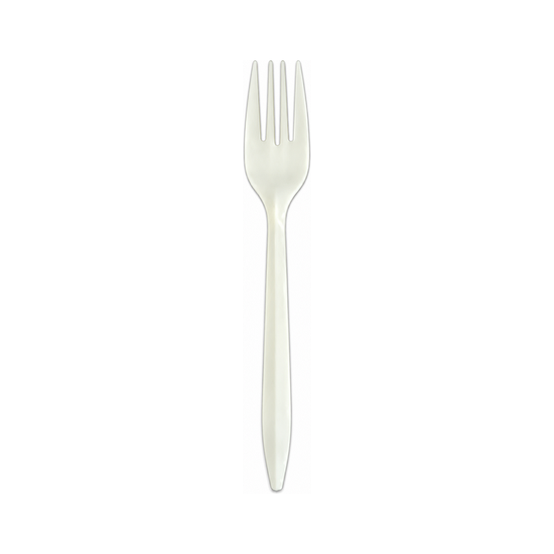 DX405 ivory PP disposable fork on white background